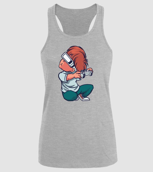 Băiat Gamer cu ochelari VR model gri pe tricou