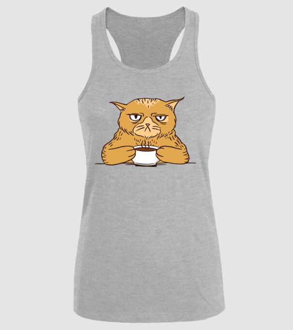 Grumpy Cat - Pisică supărată cu cafea model gri pe tricou