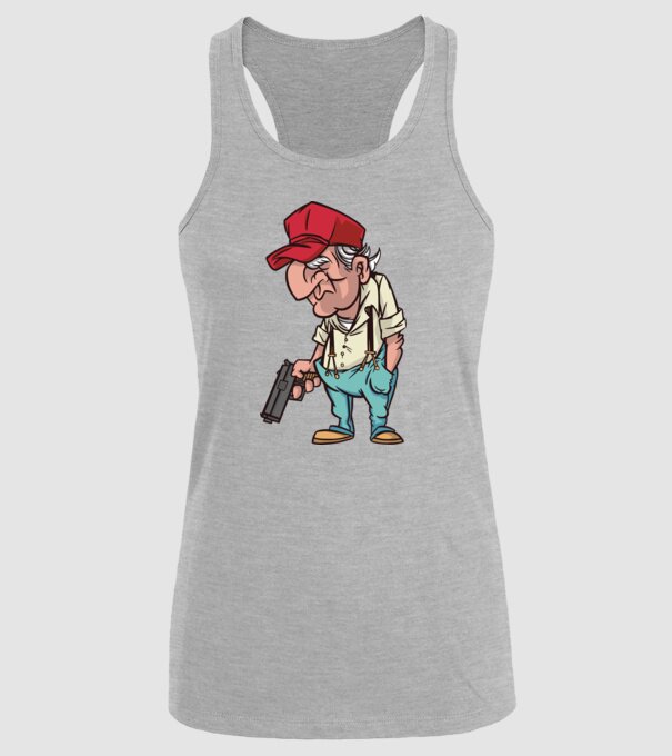 Bătrân cu armă model gri pe tricou