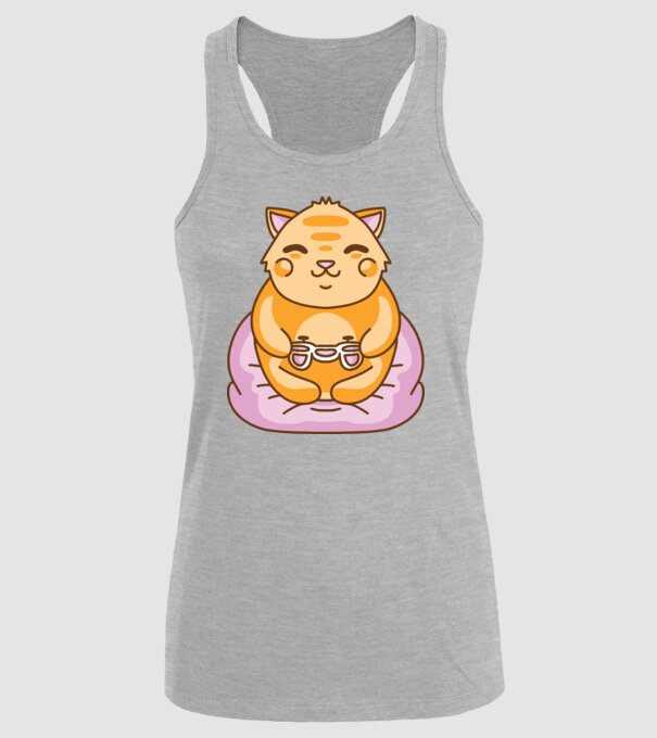 Pisică Gamer Kawaii model gri pe tricou