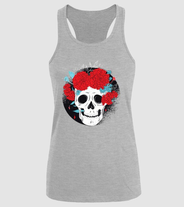 Craniu cu flori model gri pe tricou