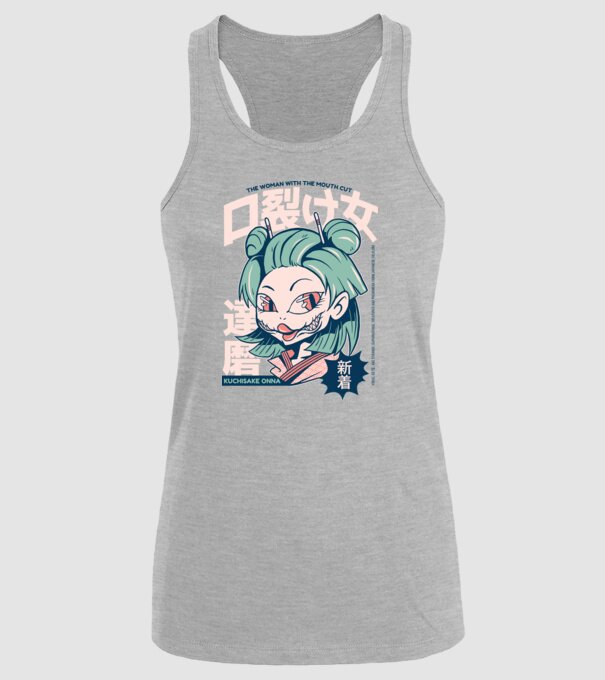 Kuchisake Onna Yokai Anime model gri pe tricou