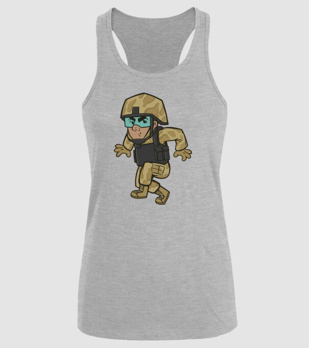 Soldat strecurându-se model gri pe tricou