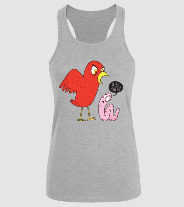Pasăre cu vierme model gri pe tricou