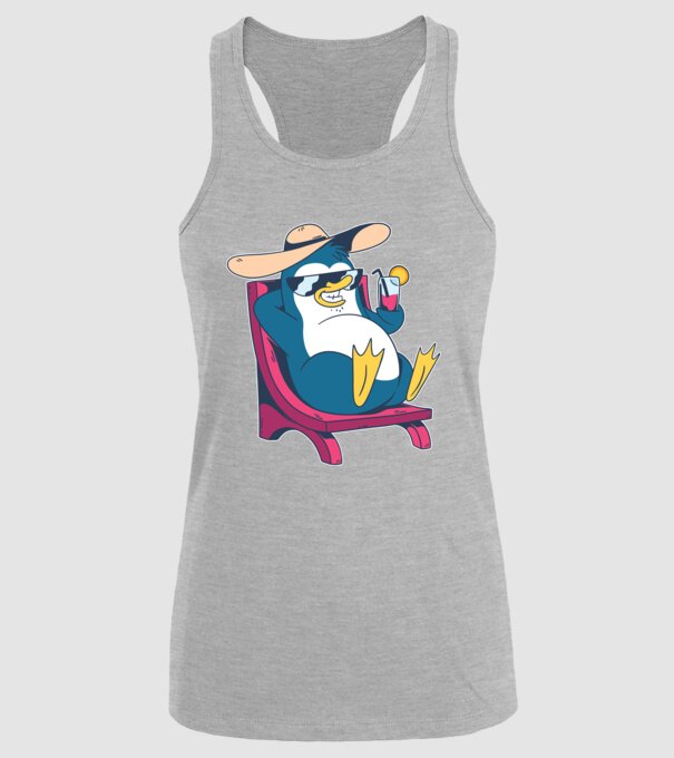 Pinguin cool stă la plajă la mare model gri pe tricou