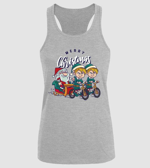 Merry Christmas Moș Crăciun cu sanie cu bicicletă model gri pe tricou