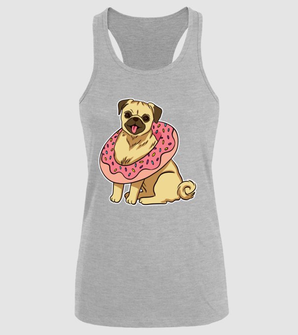 Mops cu gogoașă la gât model gri pe tricou