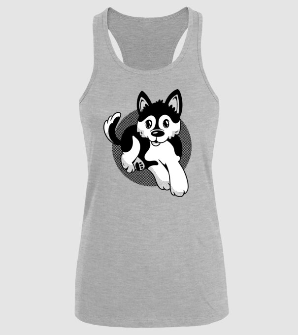 Câine Pomsky model gri pe tricou