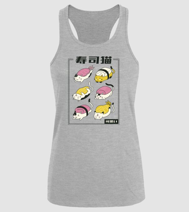 Pisicuțe Sushi model gri pe tricou
