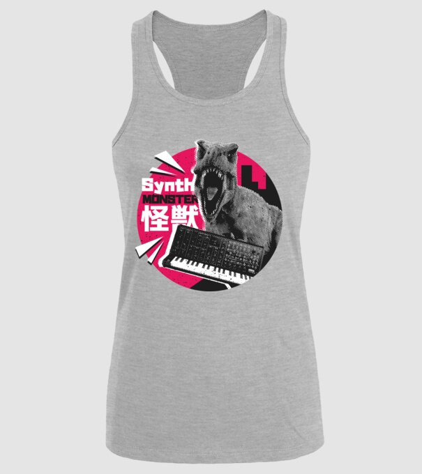 Dinozaur sintetizator model gri pe tricou