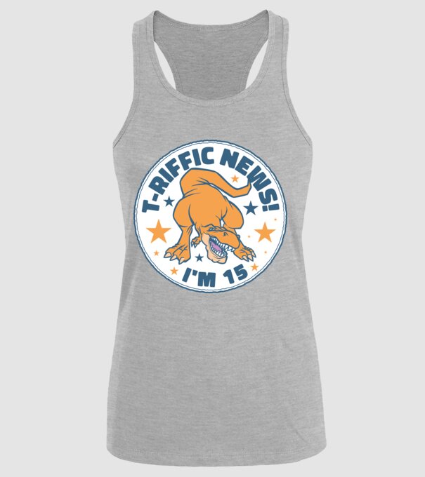 'T-rex Terrific news i''m 15' model gri pe tricou