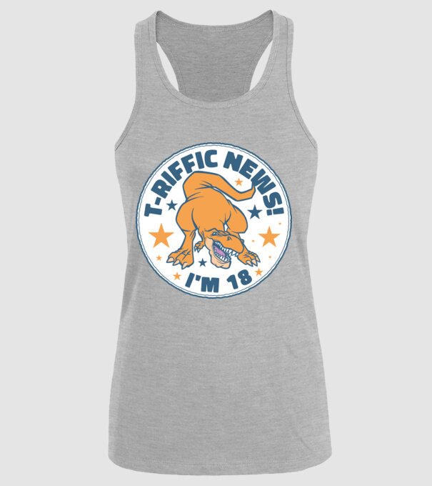'T-rex Terrific news i''m 18' model gri pe tricou