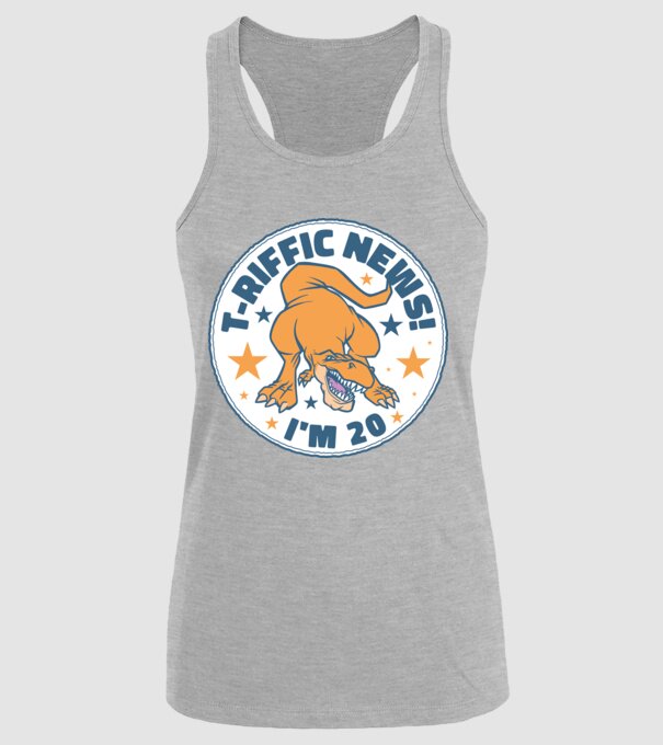 'T-rex Terrific news i''m 20' model gri pe tricou
