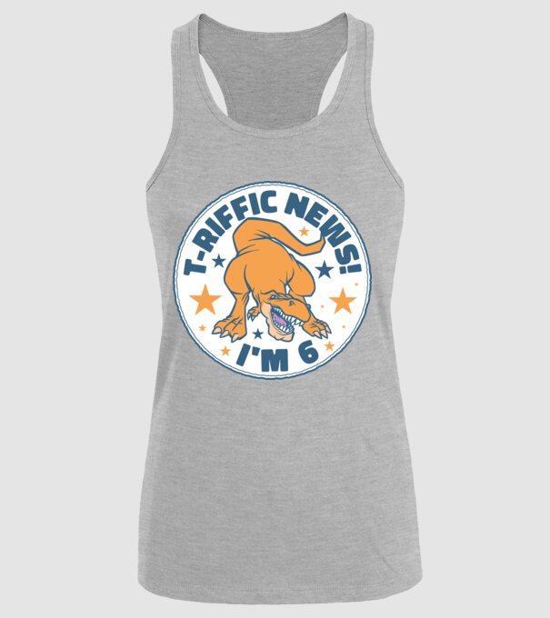 'T-rex Terrific news i''m 6' model gri pe tricou