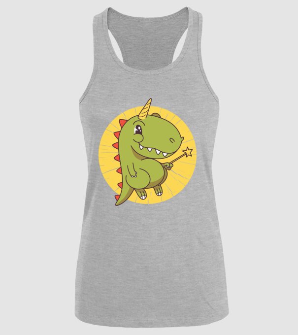 T-rex Unicorn cu baghetă magică model gri pe tricou
