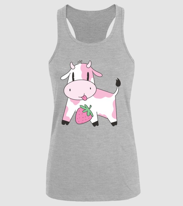 Vacă cu căpșuni model gri pe tricou