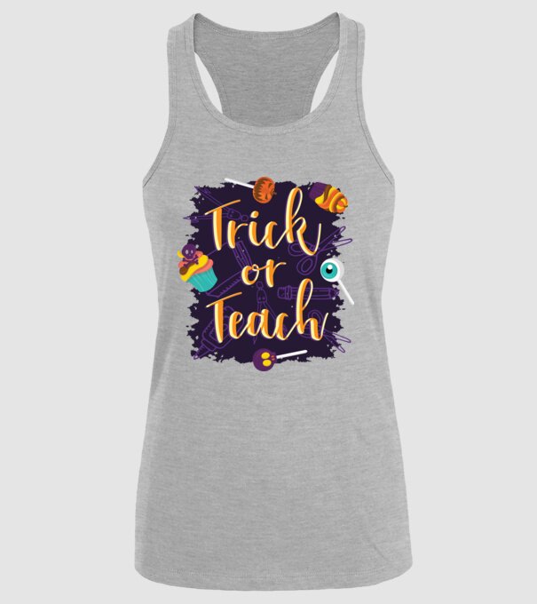 Trick or Teach Halloween pentru profesori model gri pe tricou