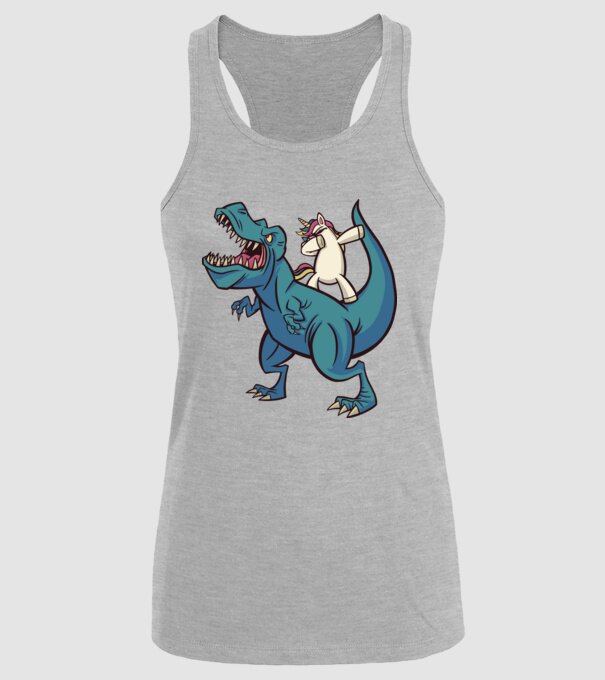 Unicorn DAB T-rex model gri pe tricou