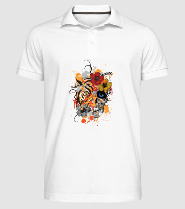 Craniu de tigru abstract model alb pe tricou