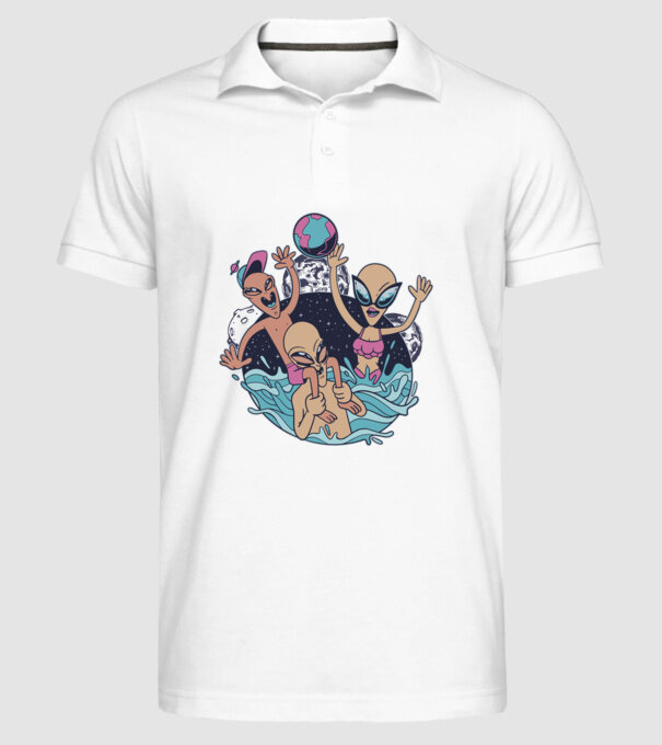 Alien Familie ștrand model alb pe tricou