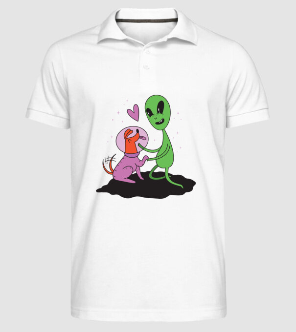 Alien cu câine model alb pe tricou