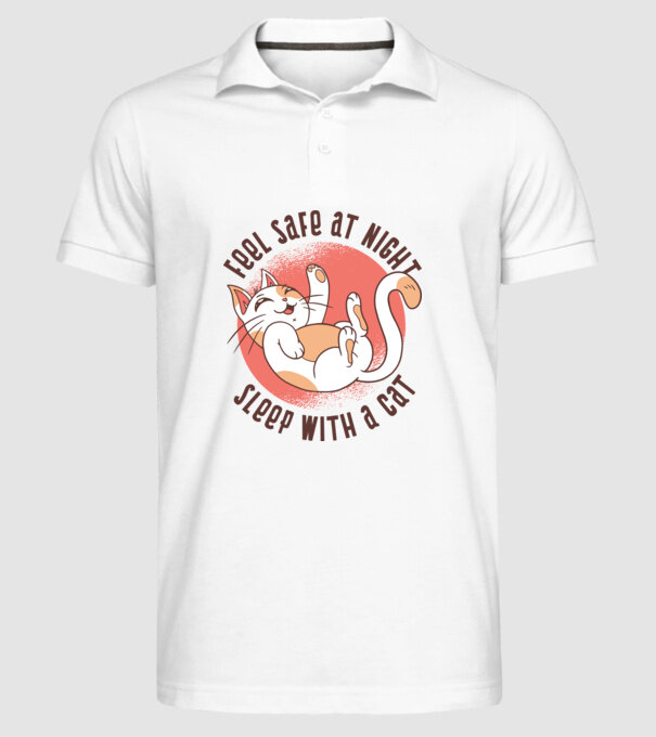 Dormi în siguranță cu Pisică - Tricou amuzant cu pisică model alb pe tricou