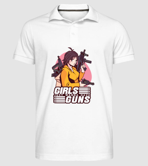 Anime fată cu armă model alb pe tricou