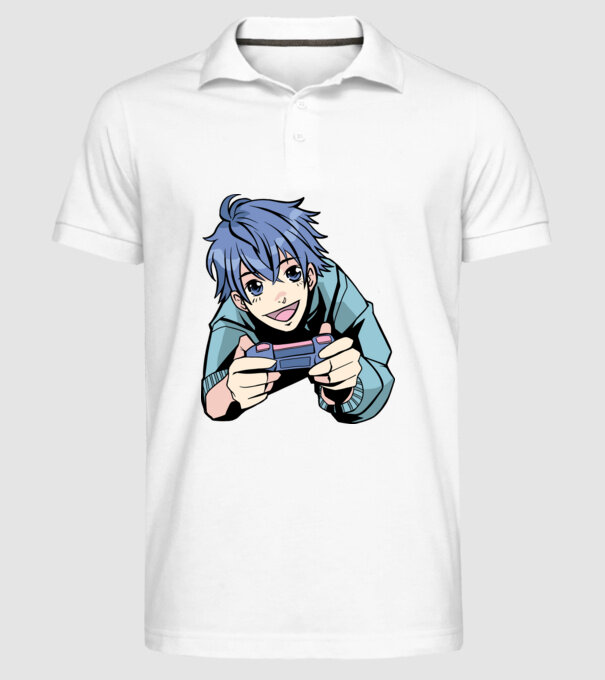 Anime băiat Gamer model alb pe tricou