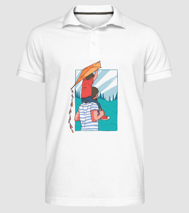 Tată-fiu înălțarea zmeului model alb pe tricou