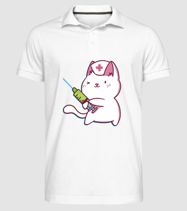 Pisică asistent medical cu vaccin model alb pe tricou
