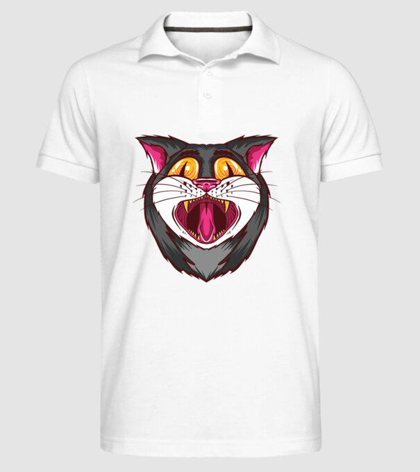 Pisică care cască model alb pe tricou