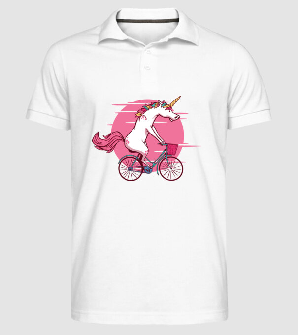 Unicorn cu bicicletă model alb pe tricou