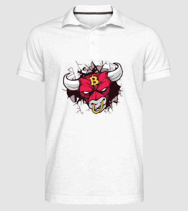 Taur Bitcoin model alb pe tricou