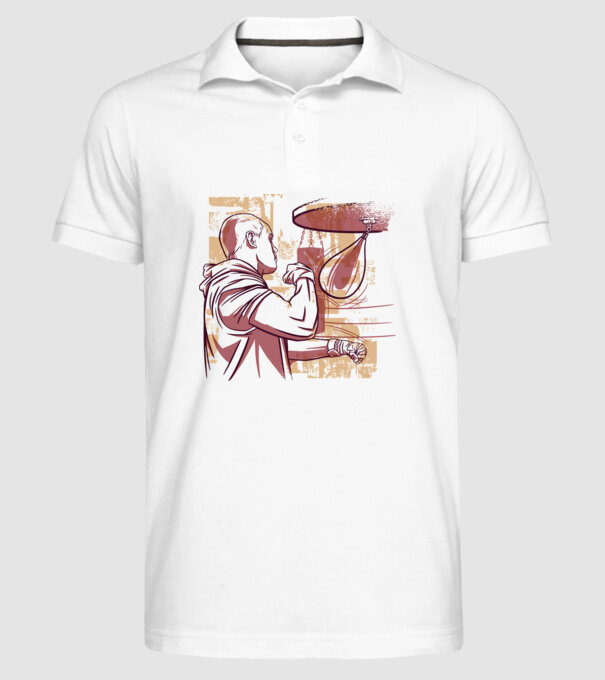 Pugilist model alb pe tricou