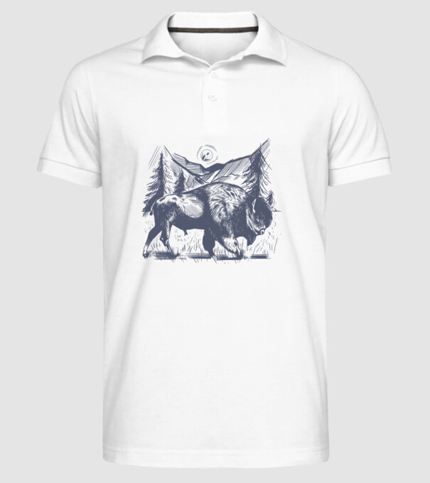 Bizon model alb pe tricou