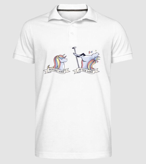 Înainte și după vin Unicorns model alb pe tricou