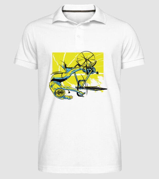Cădere cu bicicletă model alb pe tricou