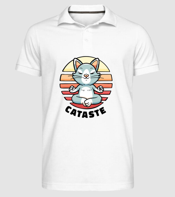 Pisică Cataste meditație model alb pe tricou