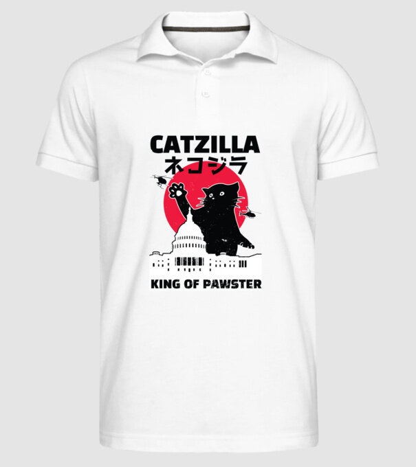 Catzilla - Pisică Godzilla model alb pe tricou