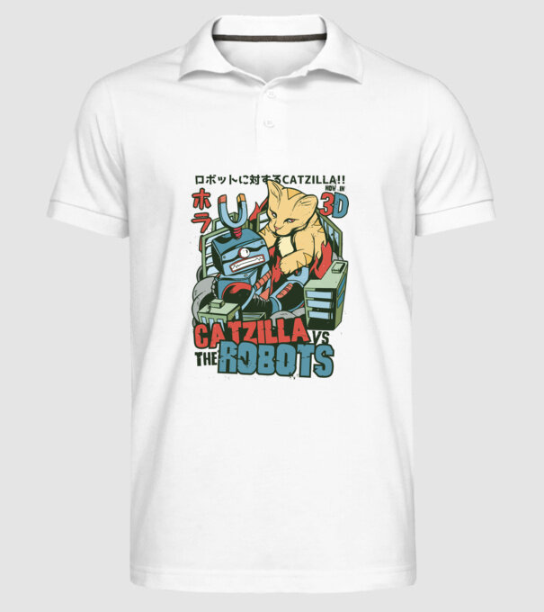 Catzilla Vs Robots model alb pe tricou