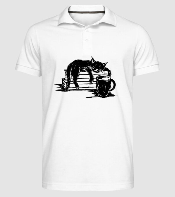 Pisică și cafea model alb pe tricou