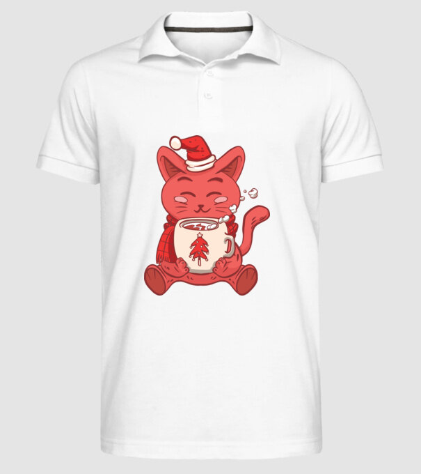 Pisică cu ciocolată caldă model alb pe tricou