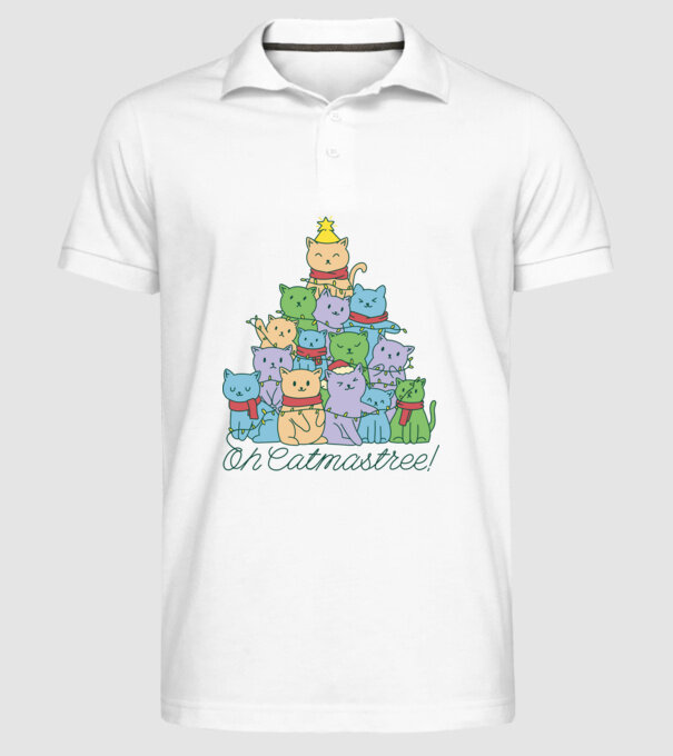 Pom de Crăciun Pisică model alb pe tricou