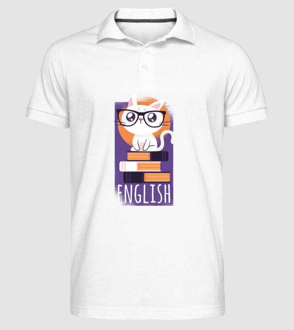 Pisică cu cărți model alb pe tricou