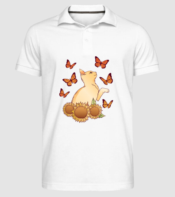 Pisică cu fluturi model alb pe tricou