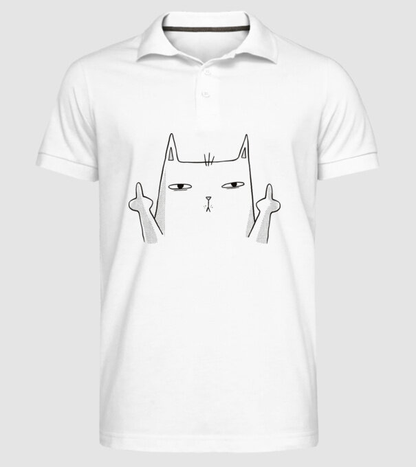 Pisică desen arată degetul model alb pe tricou