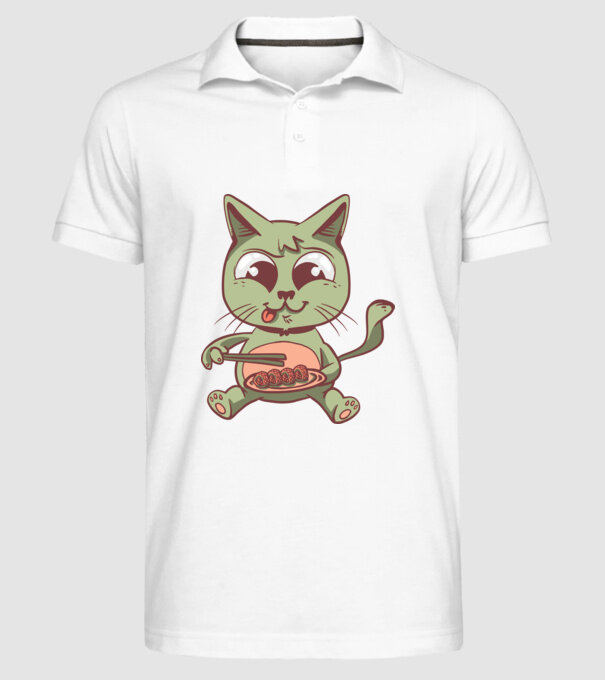Pisică Sushi model alb pe tricou