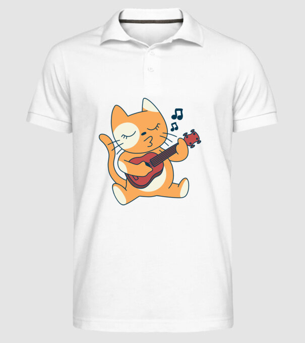Pisică chitară Ukulele model alb pe tricou