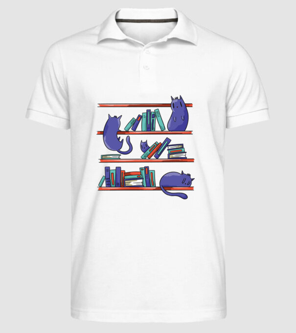 Pisici pe raftul de cărți model alb pe tricou