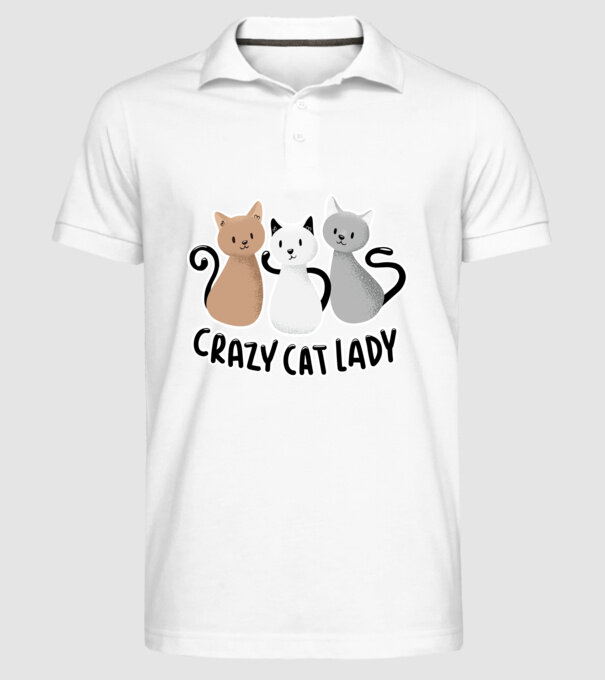 Crazy Cat Lady - fată nebună cu pisică model alb pe tricou